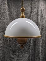 Verstelbare hanglamp met witte kunststof kap en houten delen, Ophalen, Gebruikt, Hout, Minder dan 50 cm