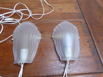 2 vintage persglazen wandlampjes, schelp beschikbaar voor biedingen