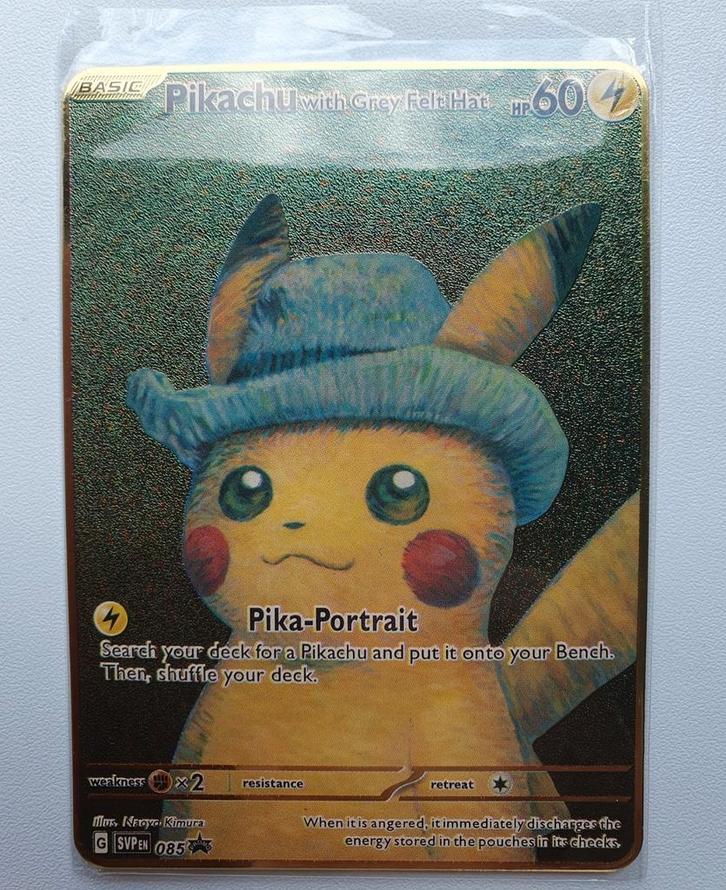 Pikachu Van Gogh With Grey Felt Hat Promo Metalen Pokemon, Hobby en Vrije tijd, Verzamelkaartspellen | Pokémon, Zo goed als nieuw