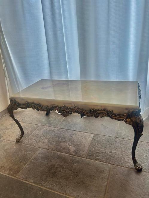 Antieke salontafel onyx blad barok stijl, Huis en Inrichting, Tafels | Salontafels, Gebruikt, Minder dan 50 cm, 50 tot 100 cm