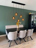 Zwarte visgraat eettafel met eetbank en 3 stoelen, Ophalen, 100 tot 150 cm, 150 tot 200 cm, Zo goed als nieuw