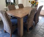 Eethoek + 8 stoelen robuust eiken., Huis en Inrichting, Ophalen, Gebruikt, 6 tot 8 stoelen
