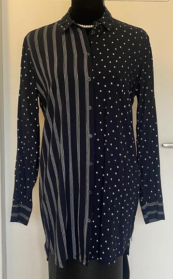 Sandwich longblouse gestreept en gestipt blauw maat 38 beschikbaar voor biedingen