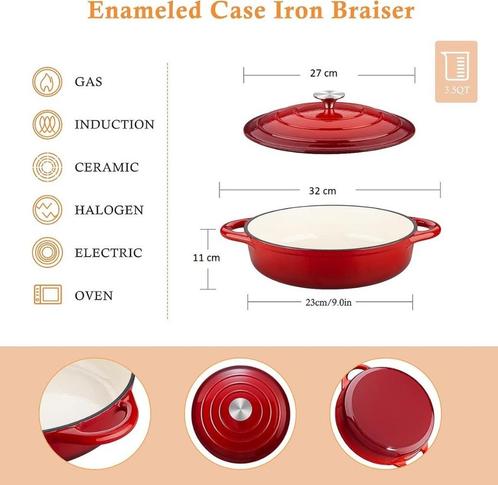 Gietijzeren braadpan met deksel, Huis en Inrichting, Keuken | Potten en Pannen, Gebruikt, Koekenpan of Braadpan, Gietijzer, Inductieplaat