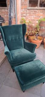 Ikea Strandmon stoel donkergroen + voetenbankje, Ophalen, Gebruikt, Klassiek, 75 tot 100 cm