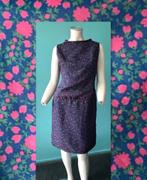 Vintage originele jaren 70 jurk donkerblauw roze maat 40, Gedragen, Blauw, Knielengte, Maat 38/40 (M)