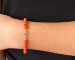 Bloedkoraal fraaie armband 14k goud antiek kapitel slot dame, Ophalen of Verzenden, Goud, Armband, Met edelsteen