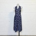 Vintage Jurk Maat 12 Donkerblauw Wit Retro Print Halter Look, Maat 42/44 (L), Vintage, V, Gedragen