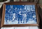 Antiek, Delfts Blauw Tegeltableau De Nachtwacht. 50 -35 cm., Ophalen of Verzenden