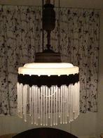 Antieke hanglamp, plafondlamp, melkglas, messing, Ophalen