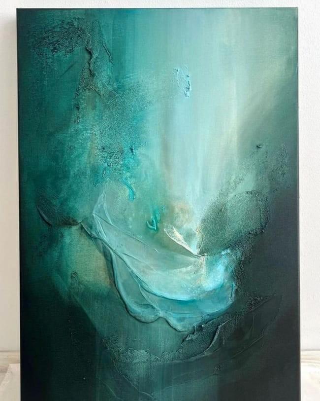 Abstract Schilderij - Groene Tinten, Antiek en Kunst, Kunst | Schilderijen | Abstract, Ophalen of Verzenden