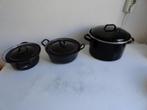 Antieke emaille en gietijzeren pannen, zwart, Antiek en Kunst, Ophalen of Verzenden