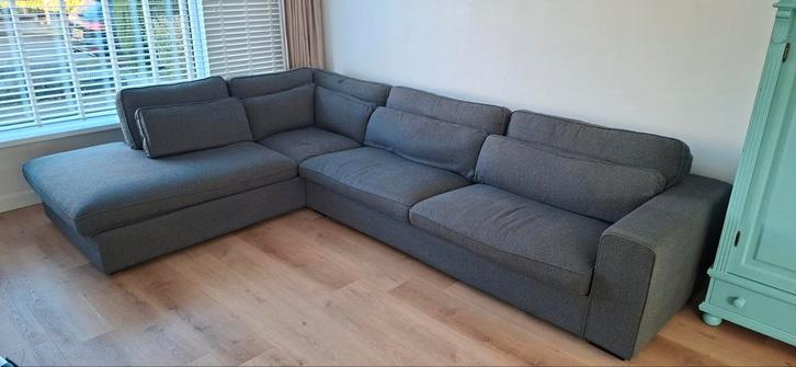 Mooie grote hoekbank., Huis en Inrichting, Banken | Complete zithoeken, Gebruikt, Hout, Stof, Ophalen