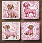 Teckel Delfts Roze onderzetters met houder, Ophalen of Verzenden, Nieuw, Glas of Kopje