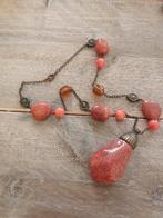 Vintage ketting met edelsteen hanger, Gebruikt, Verzenden, Oranje, Steen of Mineraal