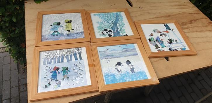 Vijf ingelijste prenten van Jip en Janneke, Antiek en Kunst, Kunst | Tekeningen en Foto's, Ophalen of Verzenden