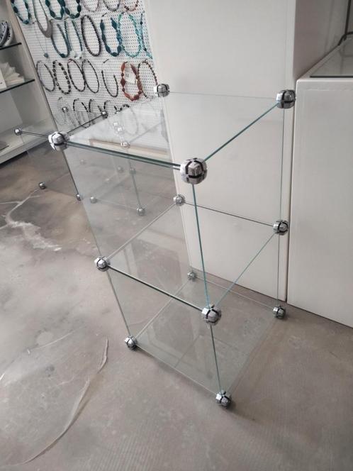 Toon pilaren glas 4x, Huis en Inrichting, Tafels | Salontafels, Gebruikt, Minder dan 50 cm, Rechthoekig, Glas, Ophalen