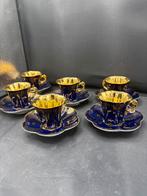 6 goud kobalt blauw espresso kop schotels porselein Limoges), Ophalen of Verzenden