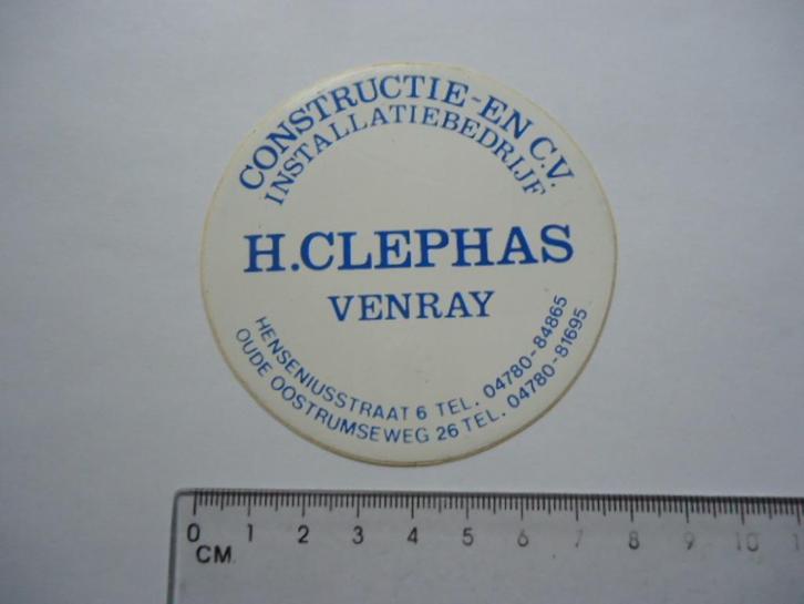 sticker oud Venray H CLEPHAS constructie cv retro techniek, Verzamelen, Stickers, Zo goed als nieuw, Bedrijf of Vereniging, Verzenden