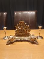 Messing inktpotjes / brievenhouder met 2 kandelaars, Ophalen