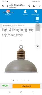 Light & Living Hanglamp Avery Grijs/Hout, Ophalen, Nieuw, Minder dan 50 cm, Metaal