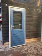 Hardhouten buitendeur achter/schuurdeur met kozijn, Ophalen, 200 tot 215 cm, Glas, Buitendeur