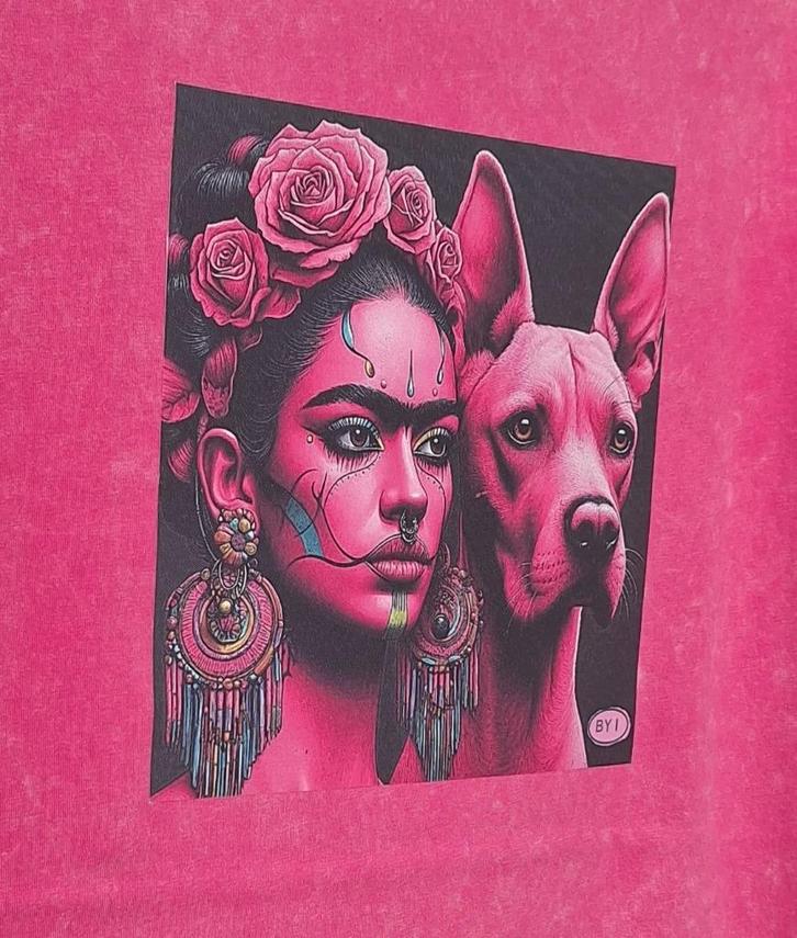 dames t-shirt roze gewassen vintage katoen kunst FRIDA hond, Kleding | Dames, T-shirts, Nieuw, Maat 38/40 (M), Roze, Korte mouw