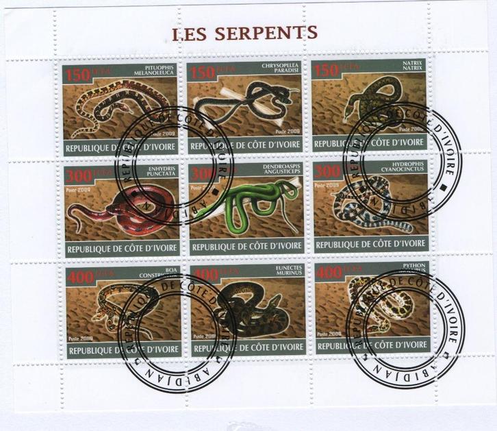 Reptielen, slangen - Cote D'Ivoire 2009 - Gestempeld used, Postzegels en Munten, Postzegels | Thematische zegels, Gestempeld, Dier of Natuur