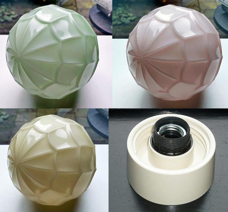 7x Antiek Glazen Thabur Lamp Bollamp Plafondlamp Zie Omschr, Huis en Inrichting, Lampen | Plafondlampen, Zo goed als nieuw, Glas