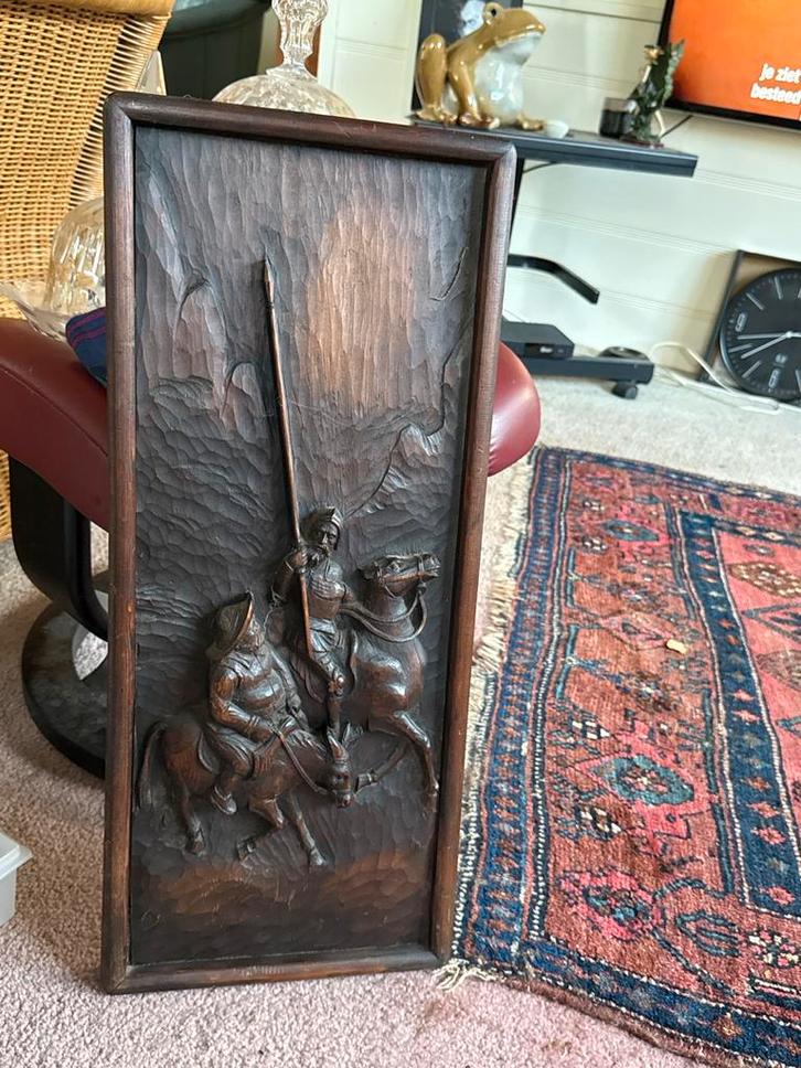 Houten Wandpaneel Don Quichot & Sancho, Antiek en Kunst, Kunst | Beelden en Houtsnijwerken, Ophalen of Verzenden