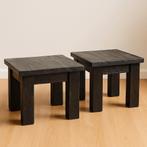 2x massief houten salontafel/bijzettafel/nachtkastje handgem, 50 tot 100 cm, Zo goed als nieuw, Minder dan 50 cm, Vierkant