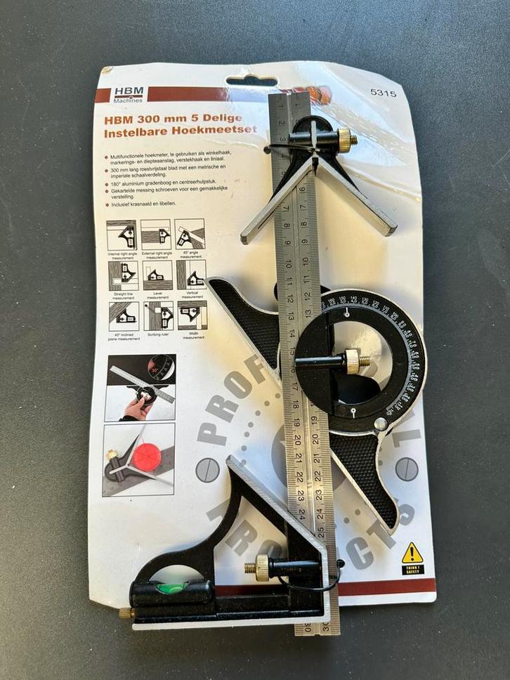 HBM 300 mm 5-delige Instelbare Hoekmeetset, Auto diversen, Auto-accessoires, Zo goed als nieuw, Ophalen of Verzenden