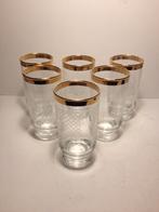 6 antieke glazen met goud randje, Verzenden, Gebruikt, Frisdrankglas