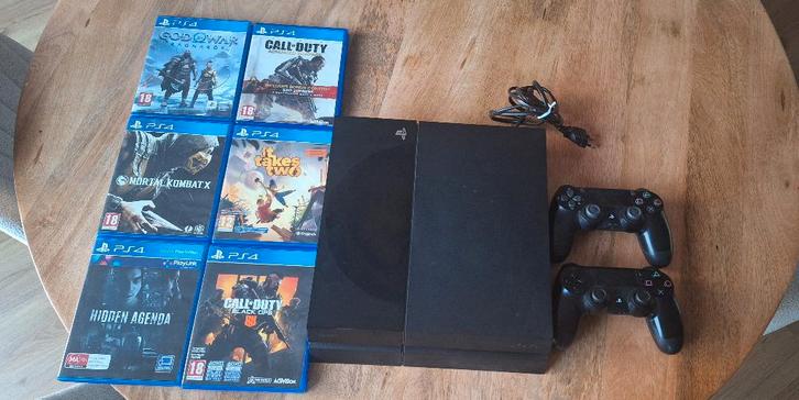 Playstation 4 + 2controllers +6 spellen, Spelcomputers en Games, Spelcomputers | Sony PlayStation 4, Gebruikt, Original, 500 GB