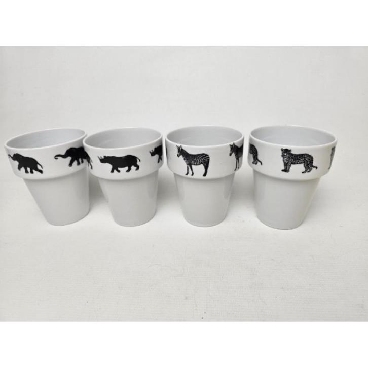 # 4 x R. Drescher Konitz Dekor Safari mokken. Mok. Beker, Huis en Inrichting, Keuken | Servies, Zo goed als nieuw, Kop(pen) en/of Schotel(s)