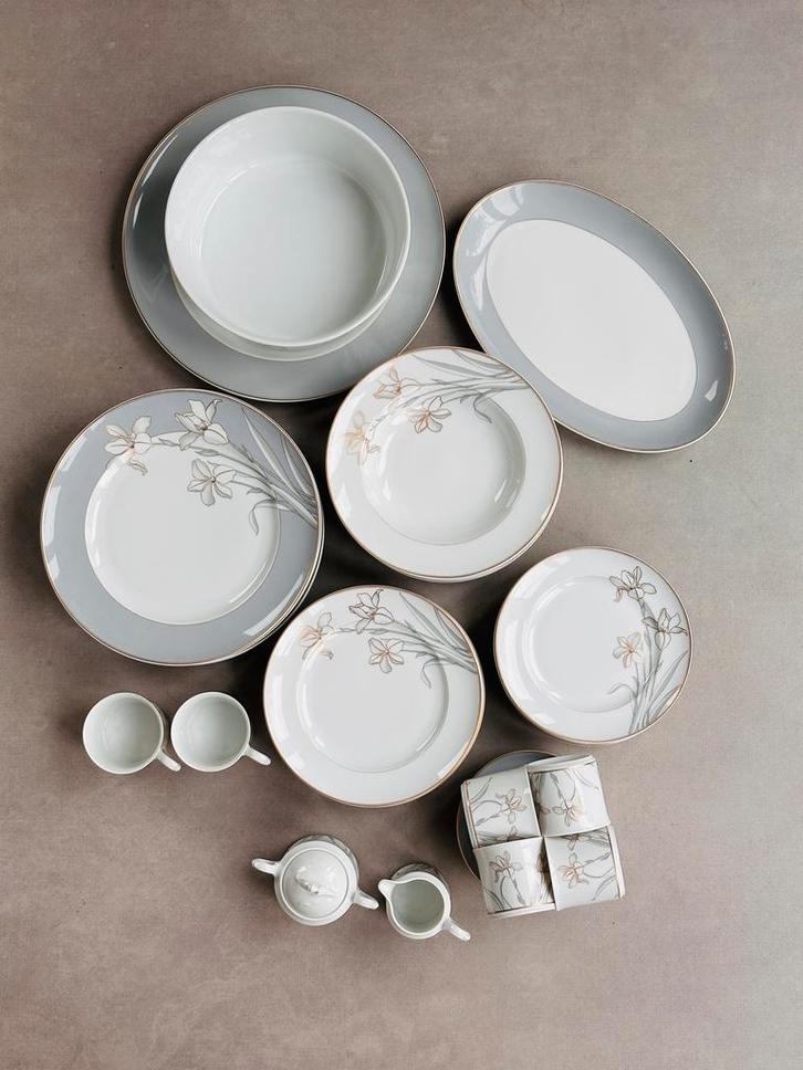 Königl. Priv. Tettau Orchidee 6-delig porseleinen servies, Huis en Inrichting, Keuken | Servies, Zo goed als nieuw, Compleet servies