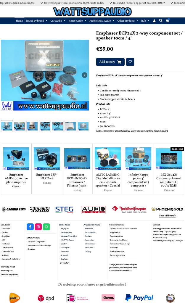 Emphaser ECP24X 2-way component set / speaker 10cm / 4'', Auto diversen, Autospeakers, Gebruikt, ., Ophalen of Verzenden, .