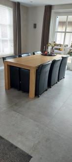 Mooie blank eiken eethoek met 6 leren stoelen, Huis en Inrichting, Complete eetkamers, Ophalen, Gebruikt, 4 tot 6 stoelen