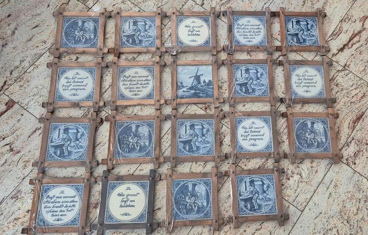NIEUW Partij delft blauw tegels in houten lijst 19 stuks, Antiek en Kunst, Antiek | Wandborden en Tegels, Ophalen of Verzenden