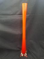 Mid century bud vase 60cm tall. Orange and clear glass, Ophalen of Verzenden