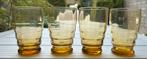 Vintage Leerdam 4 waterglazen amberkleur ‘40, Ophalen of Verzenden, Zo goed als nieuw, Waterglas