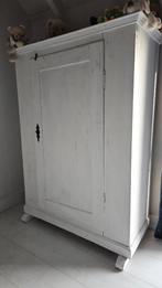 Witte brocante kast met legplank, Huis en Inrichting, Kasten | Kledingkasten, Ophalen, Gebruikt, Met hangruimte, 50 tot 100 cm