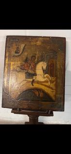 Antieke Russische icoon Sint Joris en de draak, Antiek en Kunst, Ophalen of Verzenden