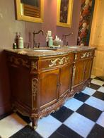 Antiek badmeubel met marmeren blad en messing kranen, Ophalen