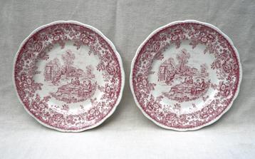 2 oude engels rode eetborden. Diameter 25,8 cm. beschikbaar voor biedingen