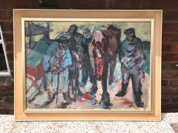 Schilderij met figuren en paard beschikbaar voor biedingen