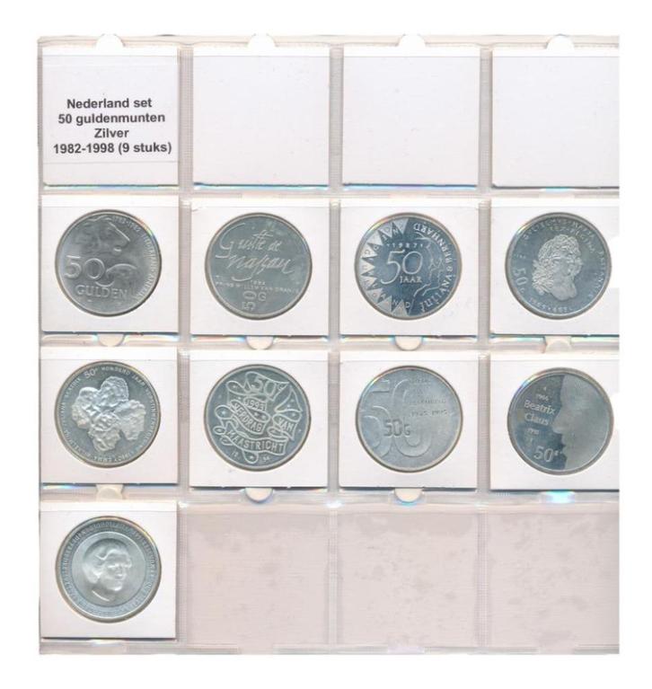 Nederland Set 50 Guldenmunten Zilver 1982-1998 (9 stuks), Postzegels en Munten, Munten | Nederland, Setje, 50 gulden, Koningin Beatrix