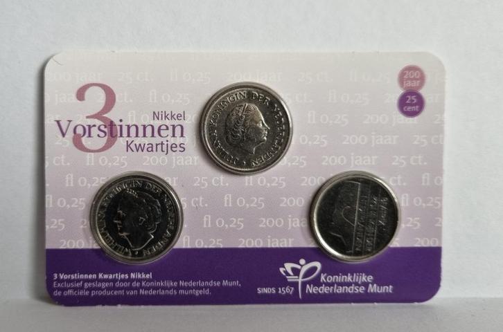 Coincard 2017 - 3 Vorstinnen kwartjes - 1948 - 1955 - 1982, Postzegels en Munten, Munten | Nederland, 25 cent, Koningin Wilhelmina