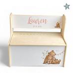 Speelgoedbankje met naam en roze beertjes, Ophalen of Verzenden, Nieuw, Kraamcadeau