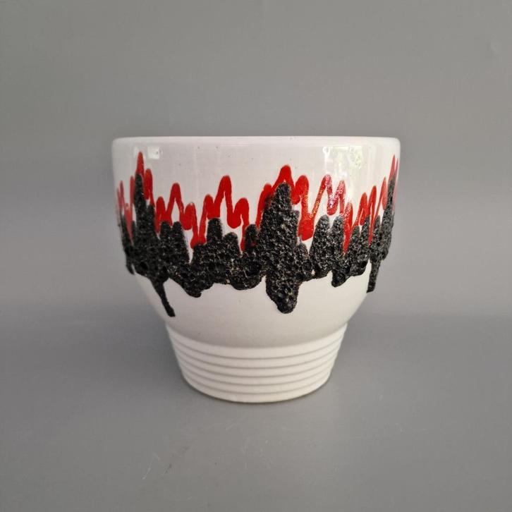 Vintage West-Duitse Fat Lava bloempot Fohr, wit, rood, zwart, Antiek en Kunst, Antiek | Vazen, Ophalen of Verzenden
